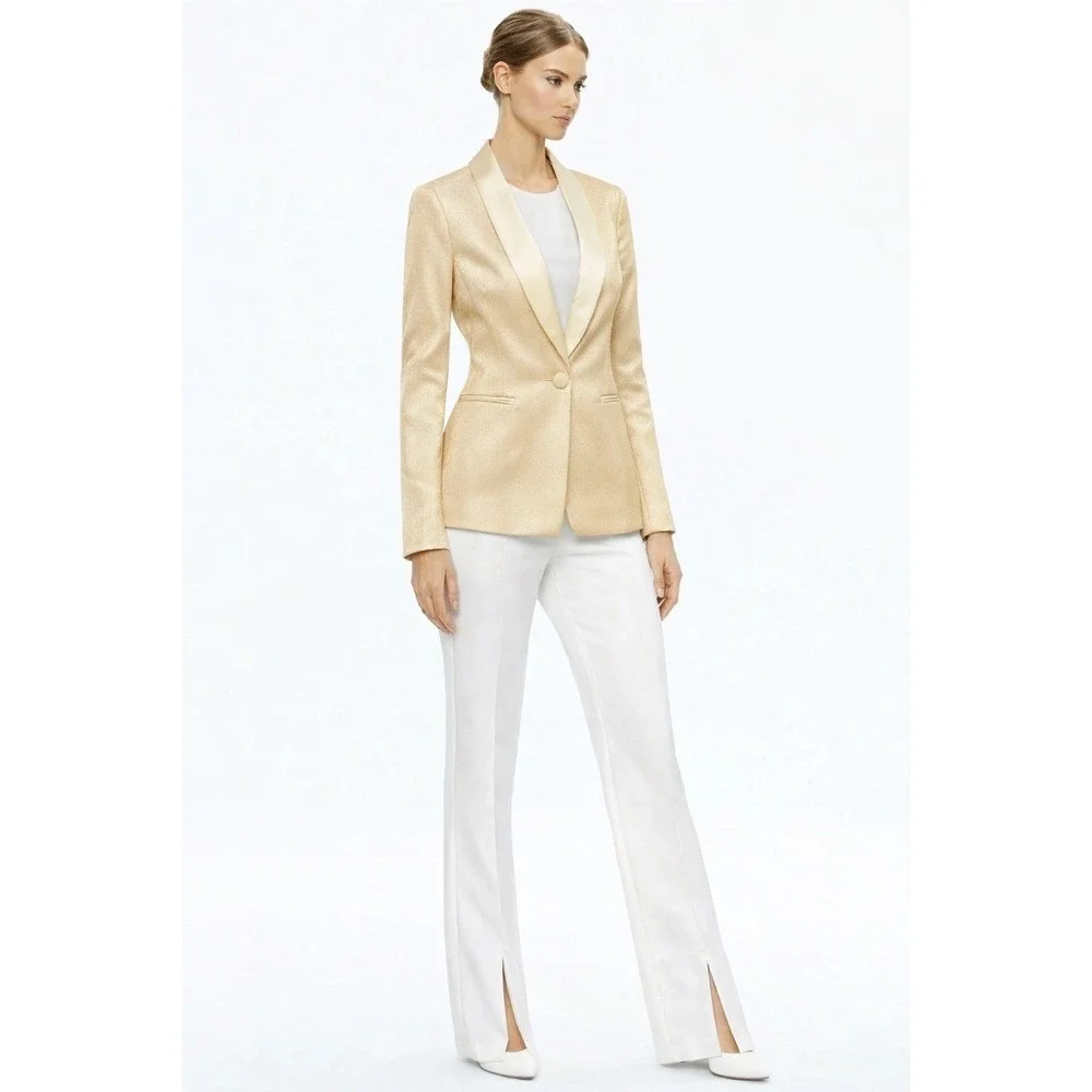 Brian Dales Champagne Gold Satin Blazer Tailored Luxe Jacket 42 IT(US 6) NWT